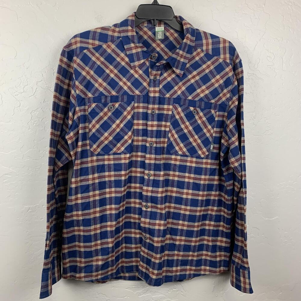 Stio Shirt Mens XL Blue Plaid Cotton Flannel Long Sleeve Button Front Casual